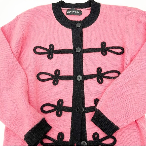 Pierre Cardin Sweaters - Vintage Pierre Cardin Pink Black Bow Cardigan